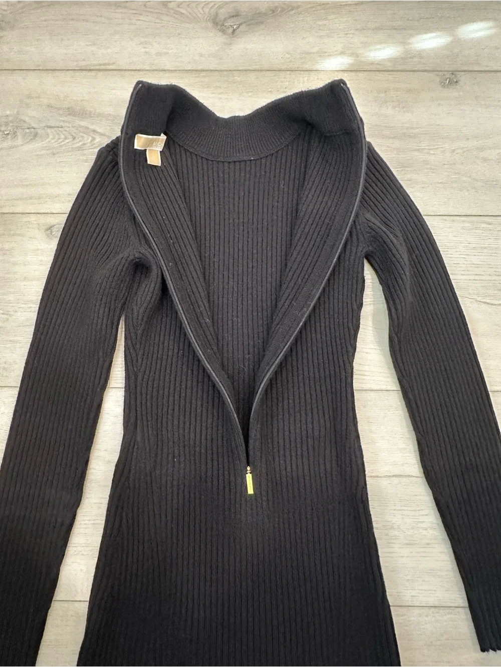 Michael Michael Kors Black Ribbed Knit Mock Neck Sweater Dress S